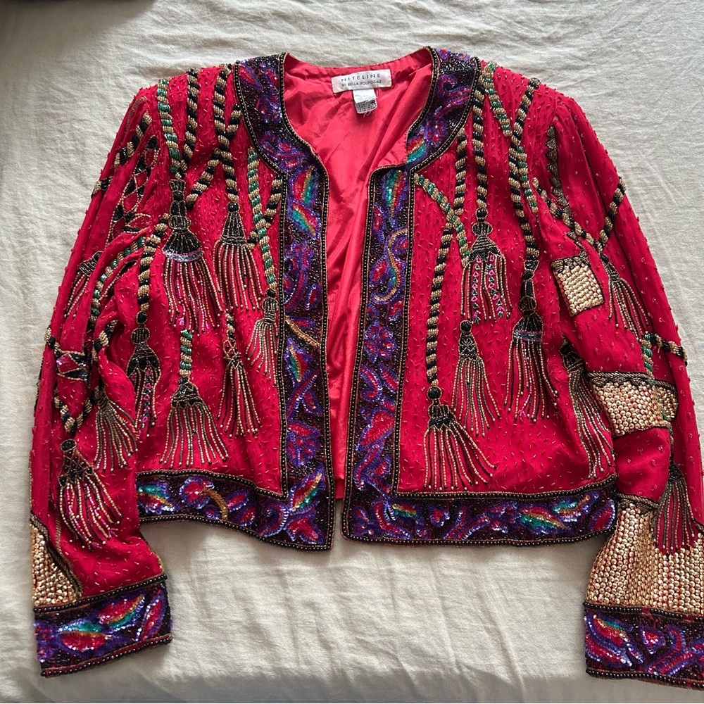 Vintage Red Beaded Embellished Jacket